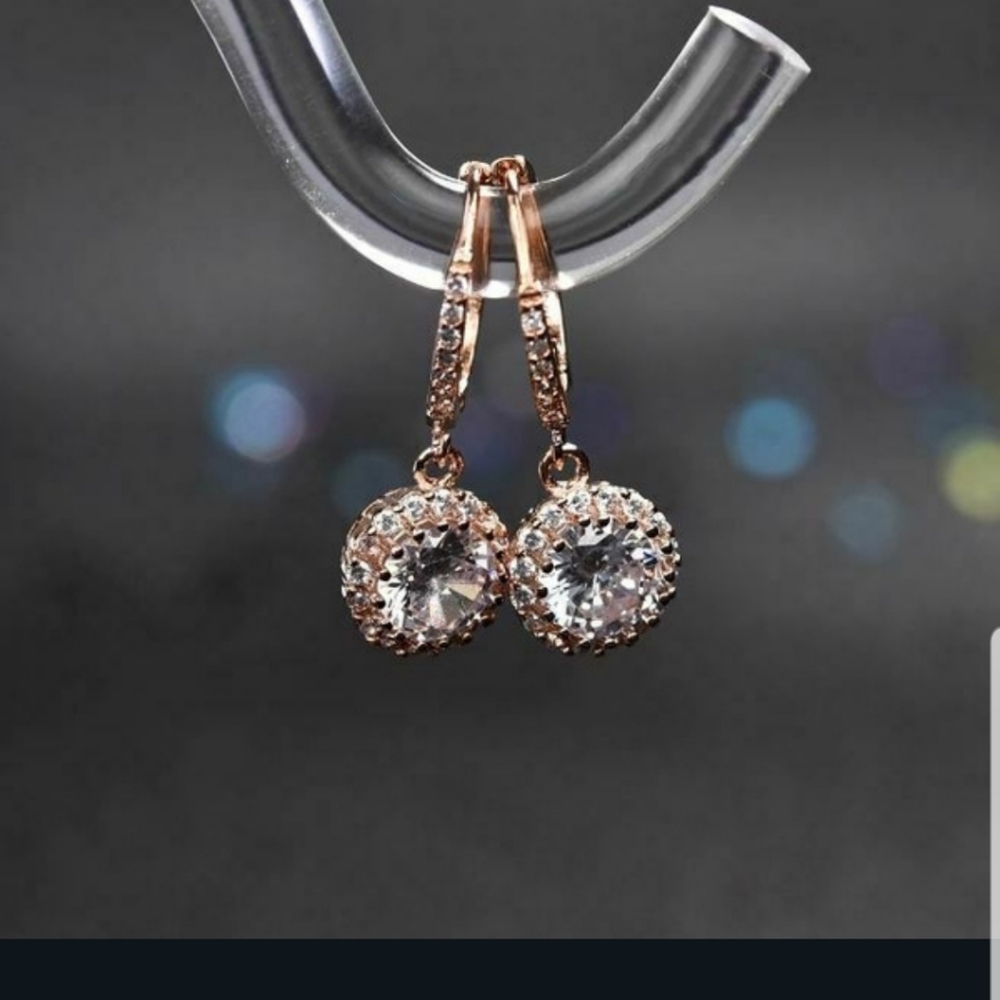Gorgeous ROSE GOLD Dangle earrings with CZ's - Picture 2 of 8